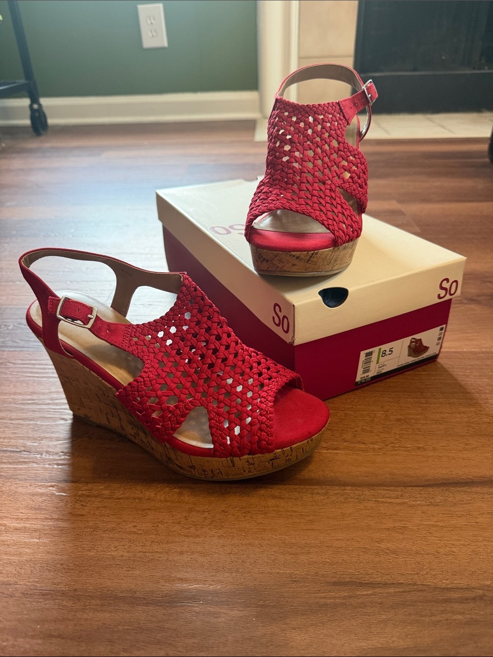 SO Red Woven Wedge Sandals